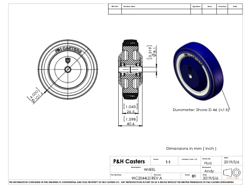 4″ X 1 1/4″ Blue on Tan TPU A98 Crown Tread on Polypropylene