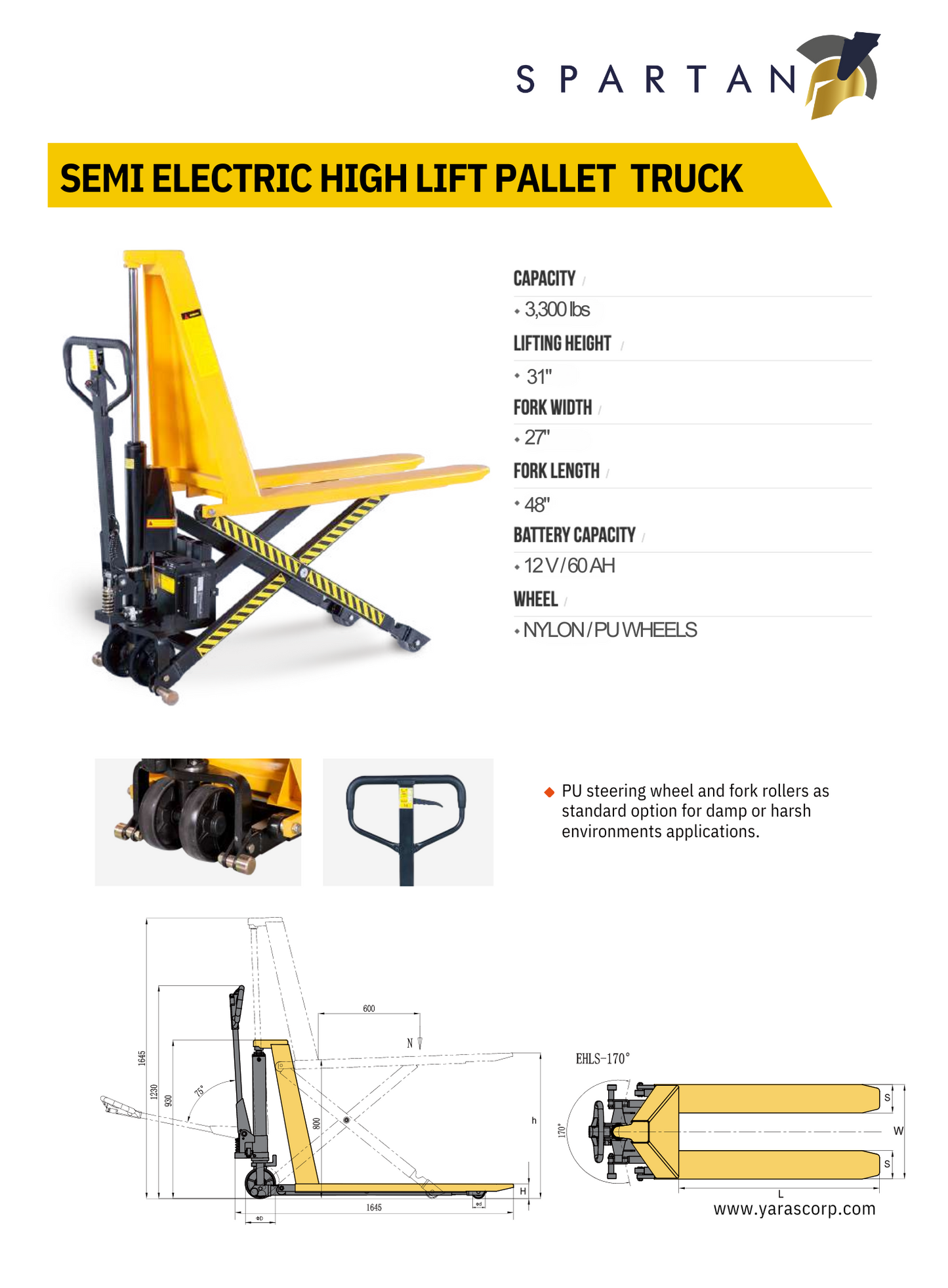SEMI ELECTRIC SCISSOR LIFT PALLET TRUCK 3,300 LBS