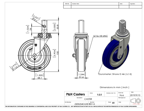 Base Giratoria Espiga Cuadrada con rueda 5”