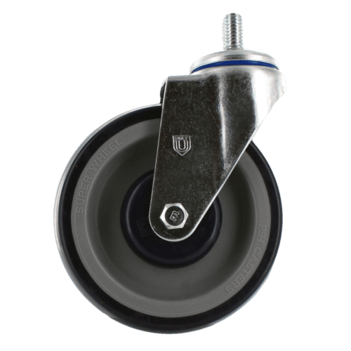 Retail Swivel Caster with Zinc Plated Steel With Lacquer Dip Yoke, 1/2″ X 13 X 7/8″ Keyed Shopping Cart Mount, 5″ X 1 1/4″ Soft Rubber