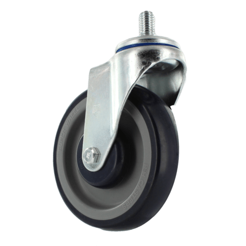 Retail Swivel Caster with Zinc Plated Steel With Lacquer Dip Yoke, 1/2″ X 13 X 7/8″ Keyed Shopping Cart Mount, 5″ X 1 1/4″ Soft Rubber
