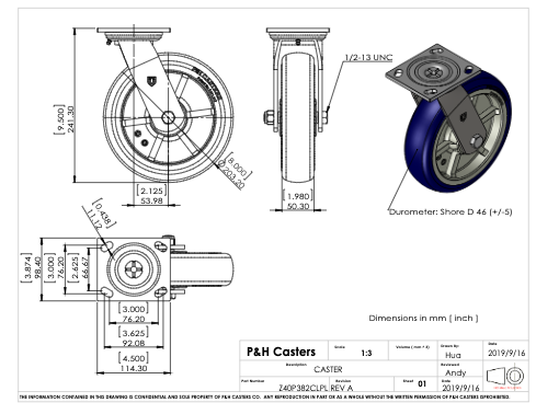 Medium/Heavy Duty Caster with Zinc Plated Steel with Lacquer Dip Yoke, 4″ X 4 1/2″ Plate Mount, 8″ X 2″