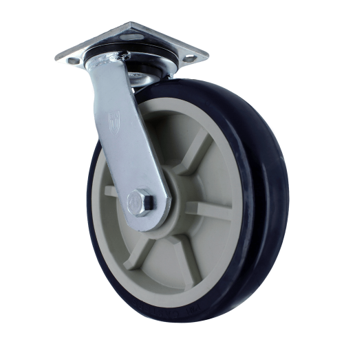 Medium/Heavy Duty Caster with Zinc Plated Steel with Lacquer Dip Yoke, 4″ X 4 1/2″ Plate Mount, 8″ X 2″