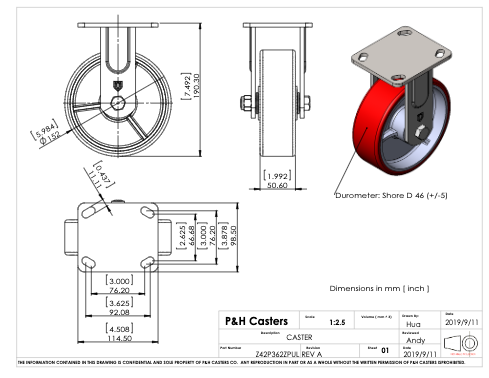 Medium/Heavy Duty Rigid Caster with Zinc Plated Steel with Lacquer Dip Yoke, 4″ X 4 1/2″ Plate Mount