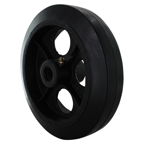 8″ X 2″ Black Rubber Steel Flat Tread Medium/Heavy Duty Wheel. With 1/2″ Roller Bearings.