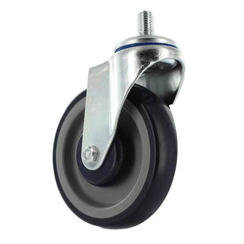 Retail Swivel Caster with Zinc Plated Steel With Lacquer Dip Yoke, 1/2″ X 13 X 7/8″ Keyed Shopping Cart Mount, 5″ X 1 1/4″ Soft Rubber 